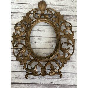 Antique Cast Iron Gold Victorian Style MIRROR FRAME Stand Picture NO BACK